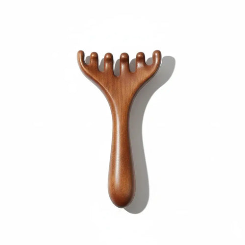 Grattoir massage cuir chevelu bois 6 doigts stimulation circulation relaxation anti-stress