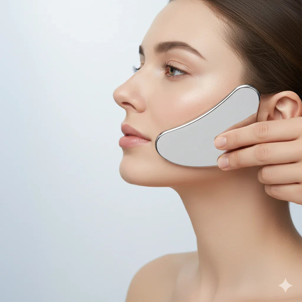 Outil massage facial acier anti-rides