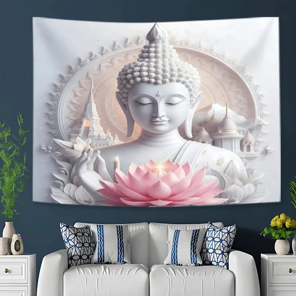 Tapisserie Bouddha lotus blanc pur méditation