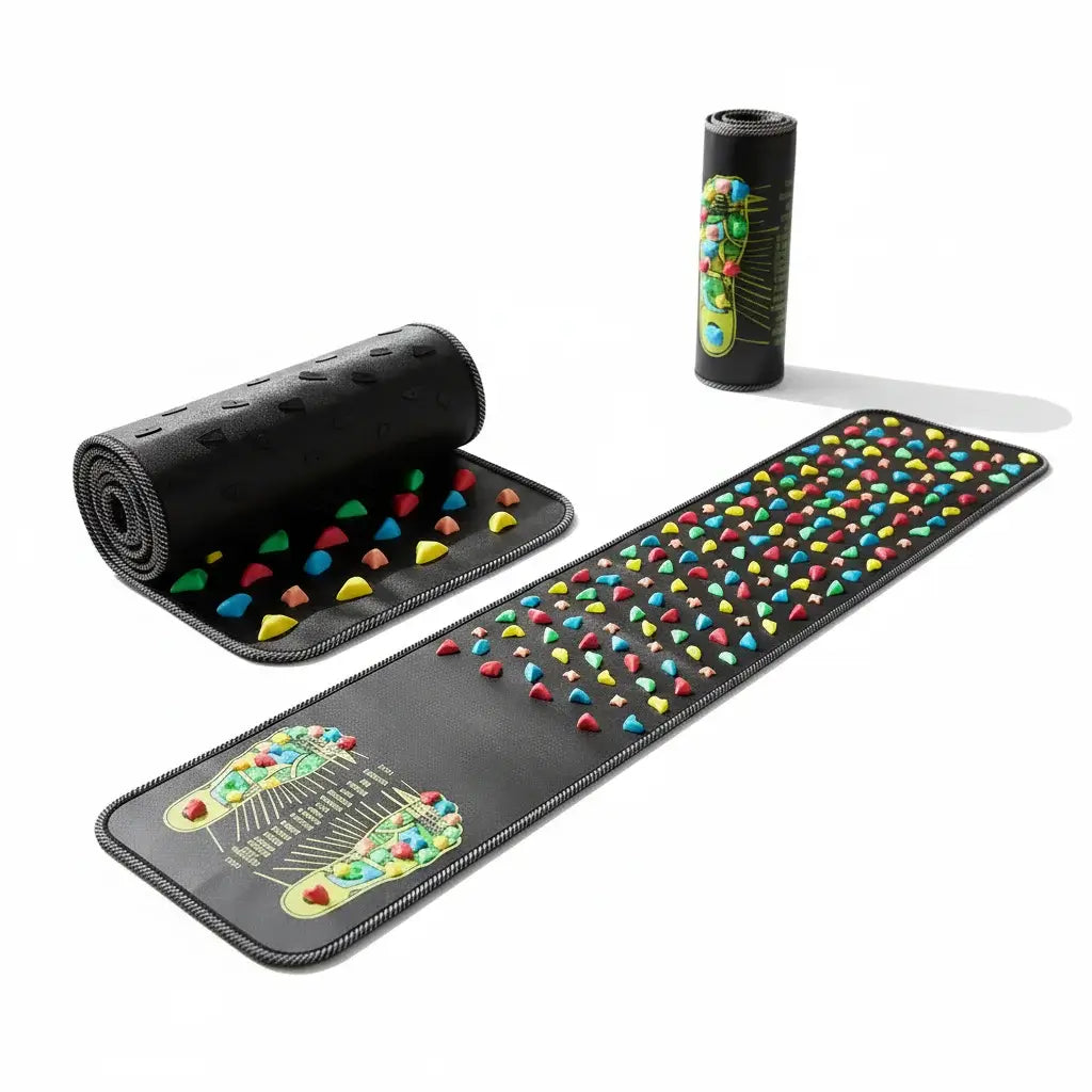 Tapis d'acupression massage pieds points réflexologie multicolore enroulable soulagement douleurs plantaires