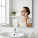  Femme utilisant un gua sha en acier sur son visage pour rituel beauté rafraîchissant et drainage lymphatique